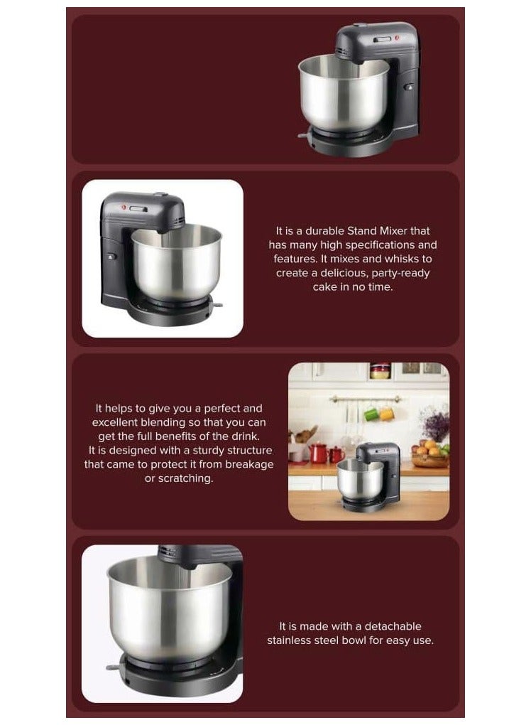 Electric Stand Mixer 3.5L - 300W Powerful Kitchen Mixer with 6-Speed Settings, Stainless Steel Bowl, Dough Hook, Whisk, and Beater - Perfect for Baking, Whipping, and Kneading - Easy to Clean & Space-Saving Design  - Image 3