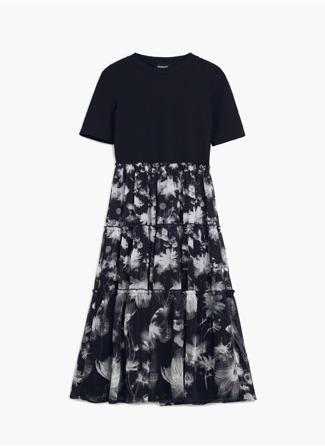 DESIGUAL Floral Tiered Midi Dress
