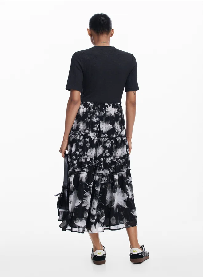 DESIGUAL Floral Tiered Midi Dress
