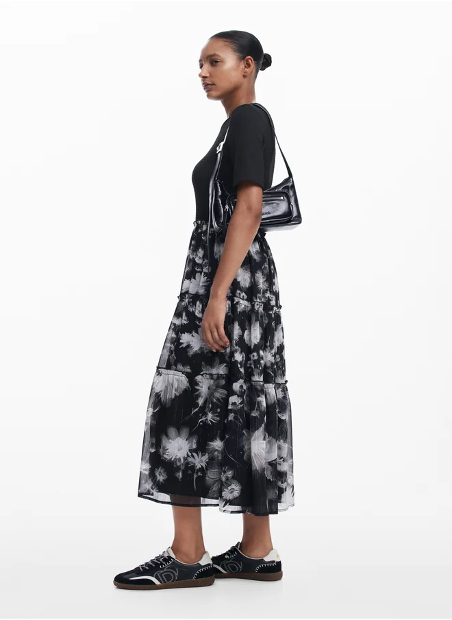 DESIGUAL Floral Tiered Midi Dress