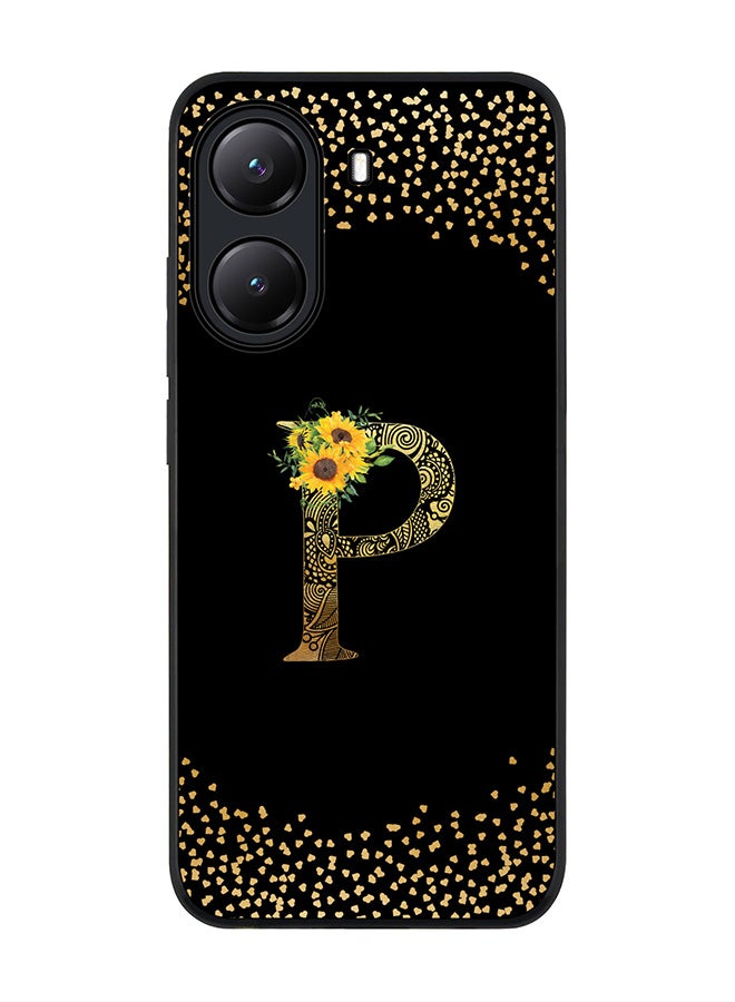 Stylizedd For Xiaomi Poco X7 Pro 5G Case,Slim fit Camera Protection, Shockproof Thin Phone cover  - Custom Floral Monogram - P ( Black ) - Image 1