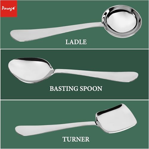 Parage 3 Pieces Stainless Steel Serving Spoons Set for Dining Table/Kitchen, 1.8 mm Heavy Gauge (1 Soup Ladle (Karchi), 1 Solid Spoon (Chamcha), 1 Rice Spoon), Silver (Pack of 3) - Image 5