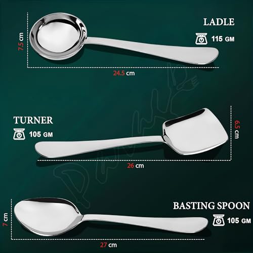 Parage 3 Pieces Stainless Steel Serving Spoons Set for Dining Table/Kitchen, 1.8 mm Heavy Gauge (1 Soup Ladle (Karchi), 1 Solid Spoon (Chamcha), 1 Rice Spoon), Silver (Pack of 3) - Image 4