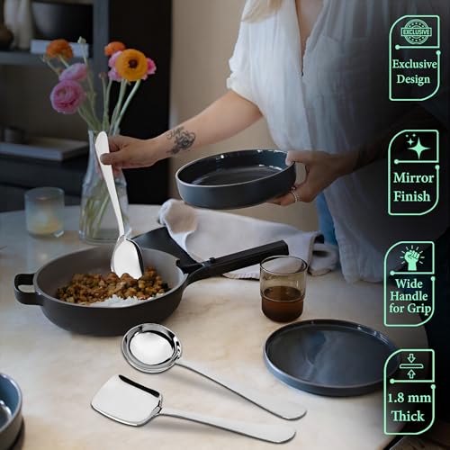 Parage 3 Pieces Stainless Steel Serving Spoons Set for Dining Table/Kitchen, 1.8 mm Heavy Gauge (1 Soup Ladle (Karchi), 1 Solid Spoon (Chamcha), 1 Rice Spoon), Silver (Pack of 3) - Image 2