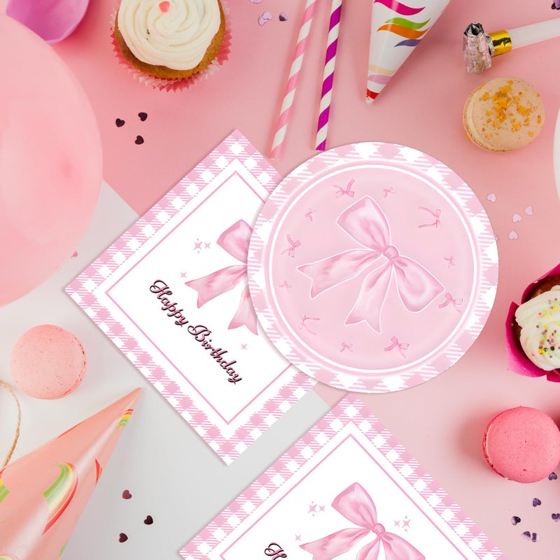 DURYGEN 40pcs Pink Bow Party Supplies Bow Birthday Party Plates and Napkins Pink Bow Party Decorations for Girls Bachelorette Party Bride Engagement Decoration Baby Shower Coquette Cute Supplies - Image 5