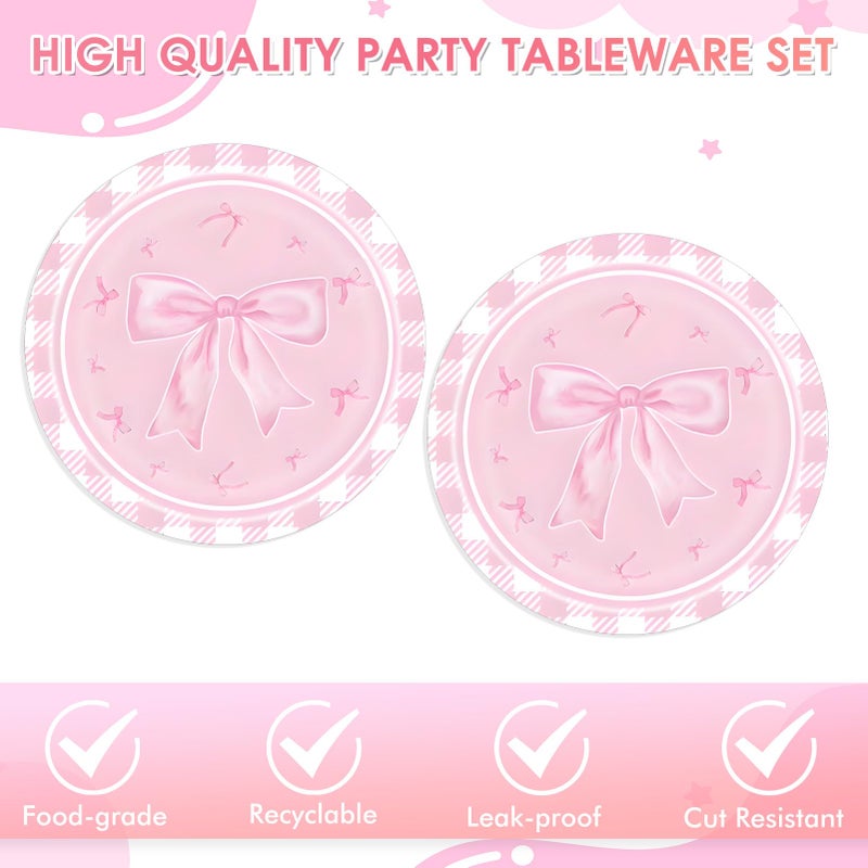 DURYGEN 40pcs Pink Bow Party Supplies Bow Birthday Party Plates and Napkins Pink Bow Party Decorations for Girls Bachelorette Party Bride Engagement Decoration Baby Shower Coquette Cute Supplies - Image 3