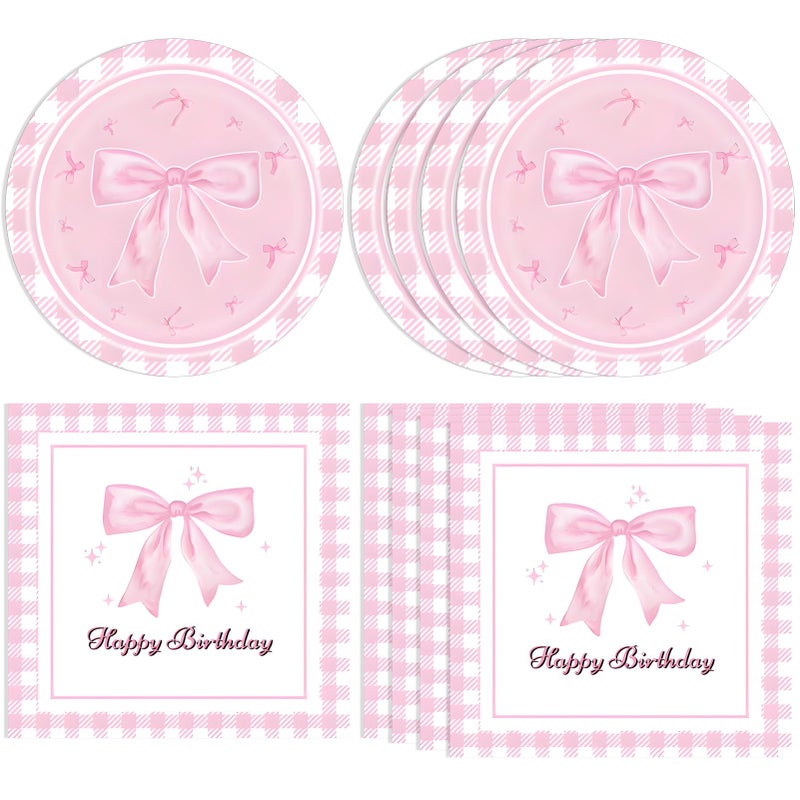 DURYGEN 40pcs Pink Bow Party Supplies Bow Birthday Party Plates and Napkins Pink Bow Party Decorations for Girls Bachelorette Party Bride Engagement Decoration Baby Shower Coquette Cute Supplies - Image 1