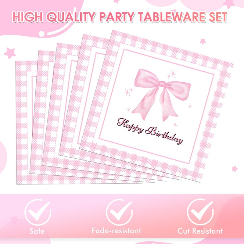 DURYGEN 40pcs Pink Bow Party Supplies Bow Birthday Party Plates and Napkins Pink Bow Party Decorations for Girls Bachelorette Party Bride Engagement Decoration Baby Shower Coquette Cute Supplies - Image 4