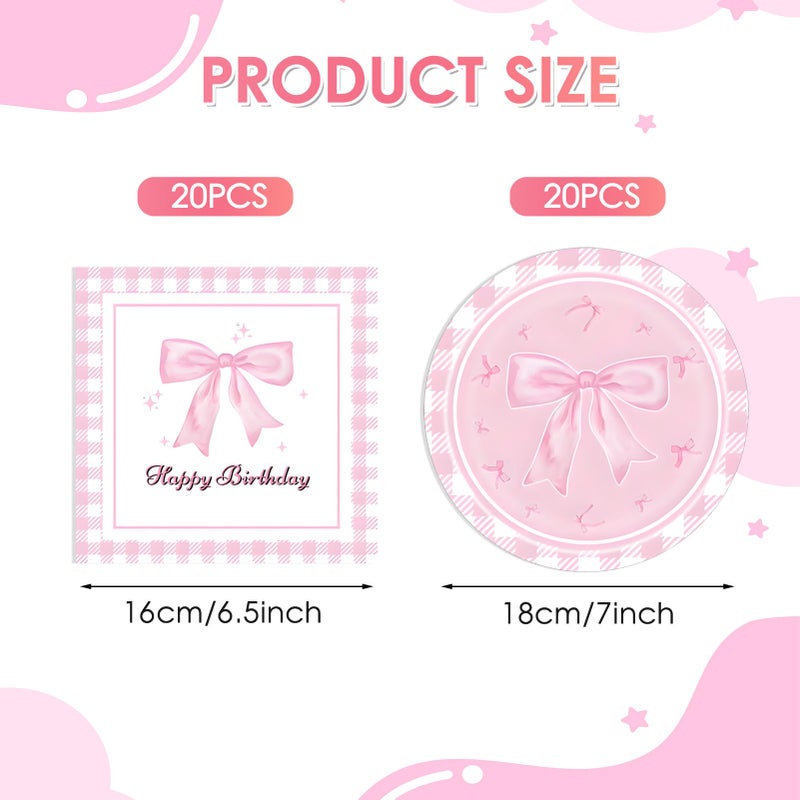 DURYGEN 40pcs Pink Bow Party Supplies Bow Birthday Party Plates and Napkins Pink Bow Party Decorations for Girls Bachelorette Party Bride Engagement Decoration Baby Shower Coquette Cute Supplies - Image 2