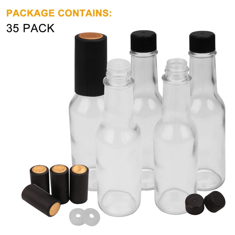 Encheng 35 Pack 5oz Hot Sauce Bottles with Lids,Glass Woozy Bottles with Dripper Inserts and Shrink Capsules,Small Glass Wine Bottle for Homemade Sauces,Oils,Vanilla Extracts,Dressings,Gifting - Image 4