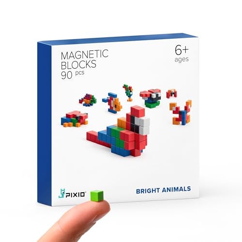 PIXIO Bright Animals Magnetic Building Blocks for Kids Over 6 Years Pixel Art STEM Magnet Toys for Kids Ages 812 Portable Magnetic Blocks for Creativity - Image 1