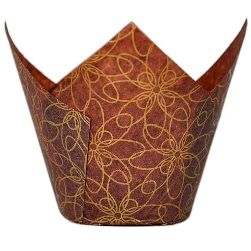 MyBakning JUMBO Large size Brown Golden pattern Tulip Baking Cups 214Base diameter x 334Wall height Greaseproof paper Muffin liners Case of 130 pcs