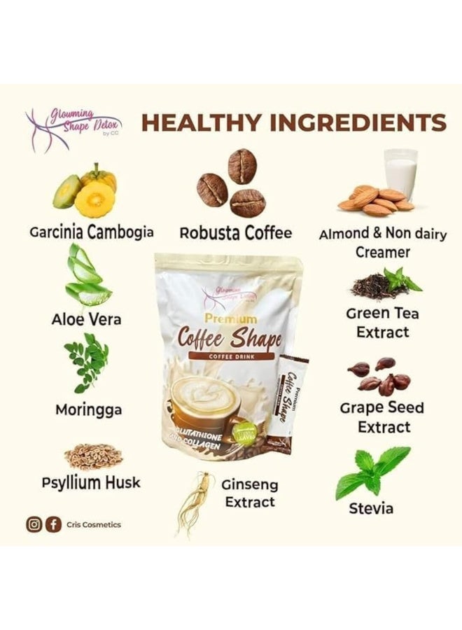 Premium Glowing Shape Premium Coffee Shape Coffee Drink | Glutathione + Collagen + Stevia | Slimming Coffee for Skin Glow & Shape Support | 10 Sachets - Image 3