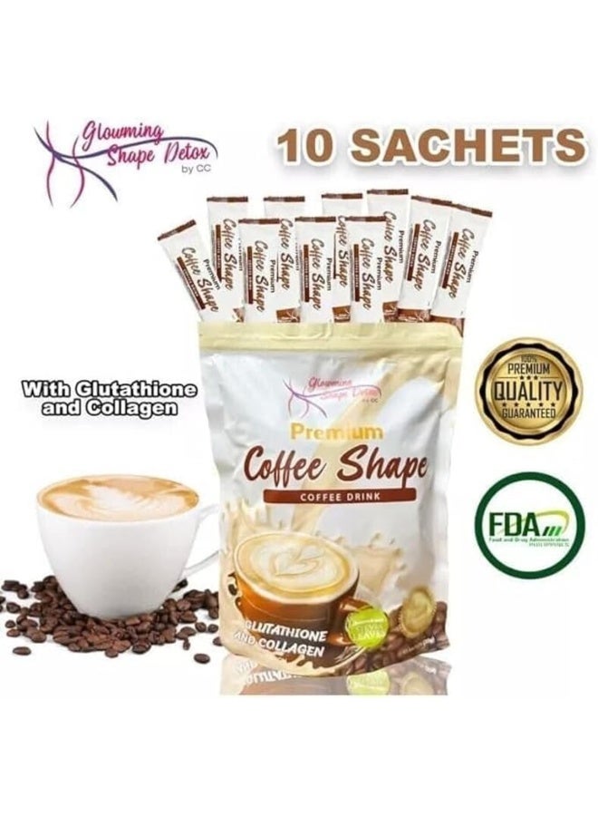 Premium Glowing Shape Premium Coffee Shape Coffee Drink | Glutathione + Collagen + Stevia | Slimming Coffee for Skin Glow & Shape Support | 10 Sachets - Image 2
