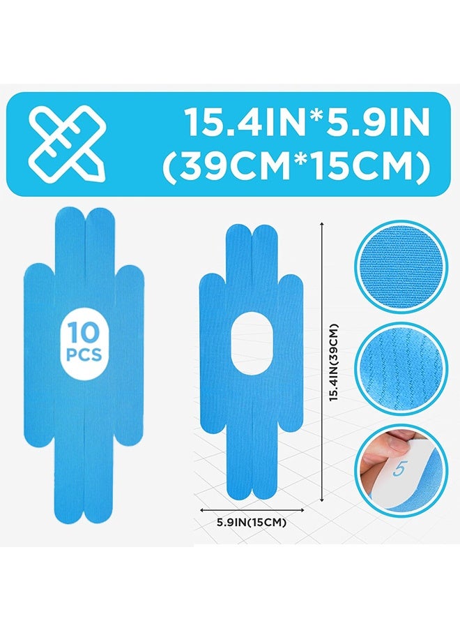 MXN 10 Pcs Precut Kinesiology Tape for Knees - Knee Support & Stability Knee Pain Relief Athletic Tape - Waterproof & Elastic, Breathable Hypoallergenic Latex-Free Tape (Blue) - Image 2