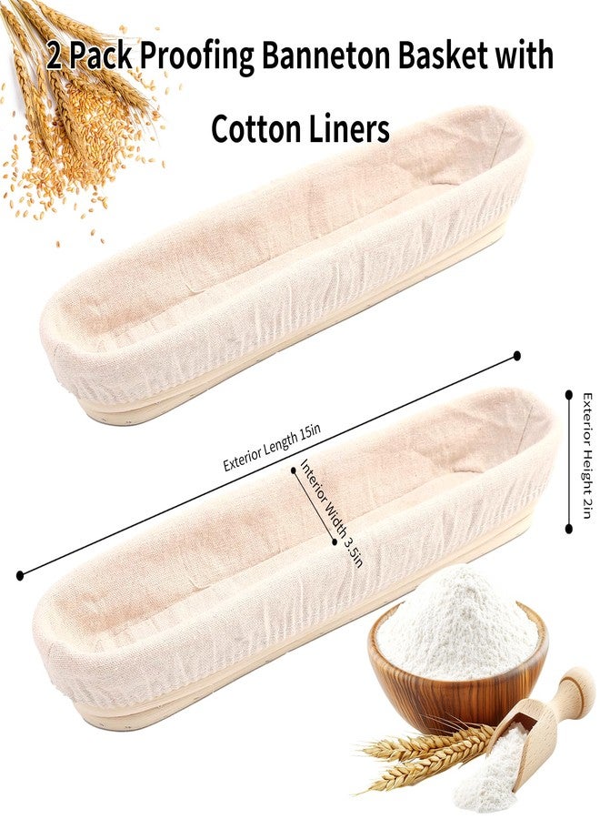 ifory Banneton Bread Proofing Basket - 15 Inch Baguette Sourdough Bread Basket with Liner - Set of 2- Natural Rattan - Image 3