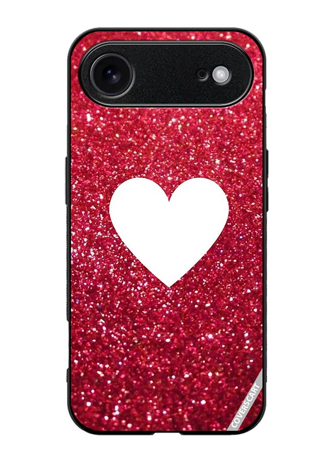 Protective Case Cover For Apple iPhone 17 Air White Heart On Red Glitter Design Red