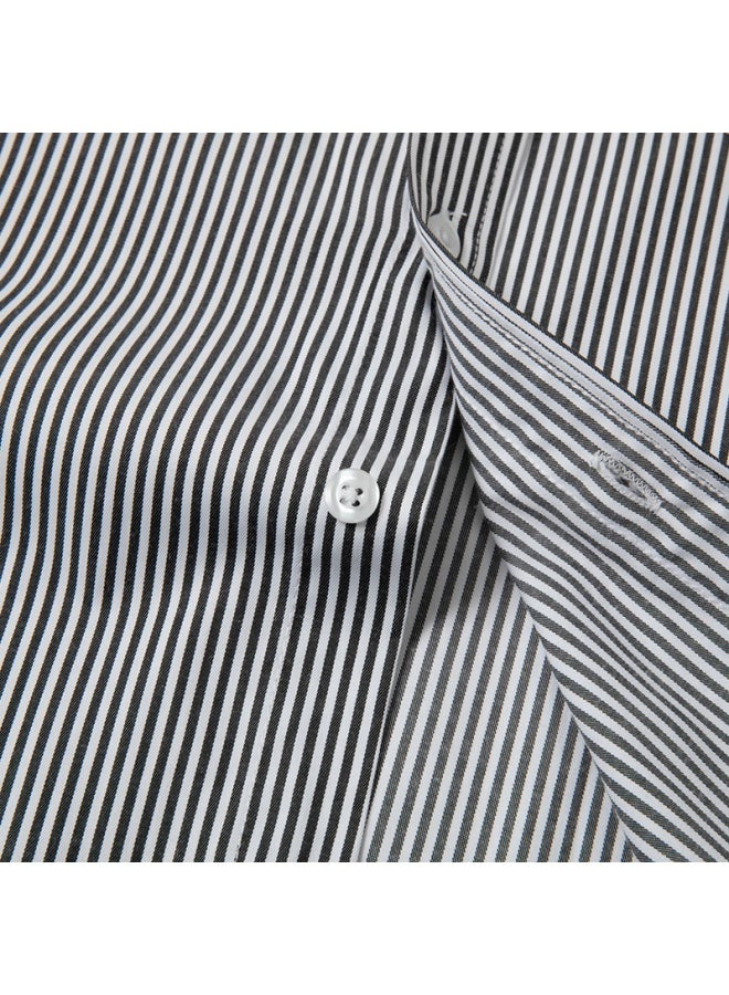 Limeng Men's Long-sleeve Shirt, Spring And Autumn Style, Business Professional Workwear, Easy-care Wrinkle-free Shirt, 109 Black Stripes, Size 39 - Image 2