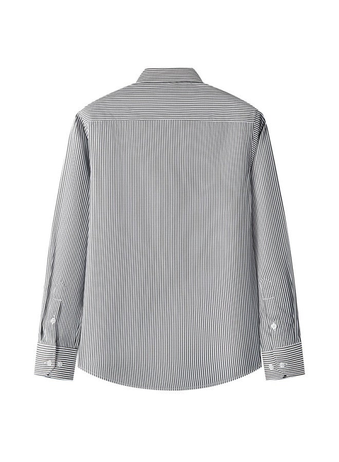 Limeng Men's Long-sleeve Shirt, Spring And Autumn Style, Business Professional Workwear, Easy-care Wrinkle-free Shirt, 109 Black Stripes, Size 39 - Image 1