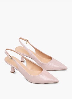 Celeste Women's Textured Slingback Shoes with Buckle Closure and Flared Heels  - Image 1