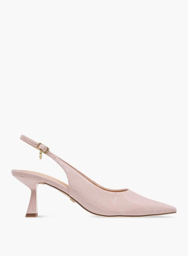 سيليست Women's Textured Slingback Shoes with Buckle Closure and Flared Heels