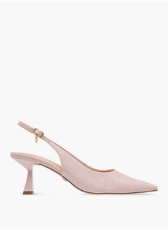 Celeste Women's Textured Slingback Shoes with Buckle Closure and Flared Heels  - Image 3