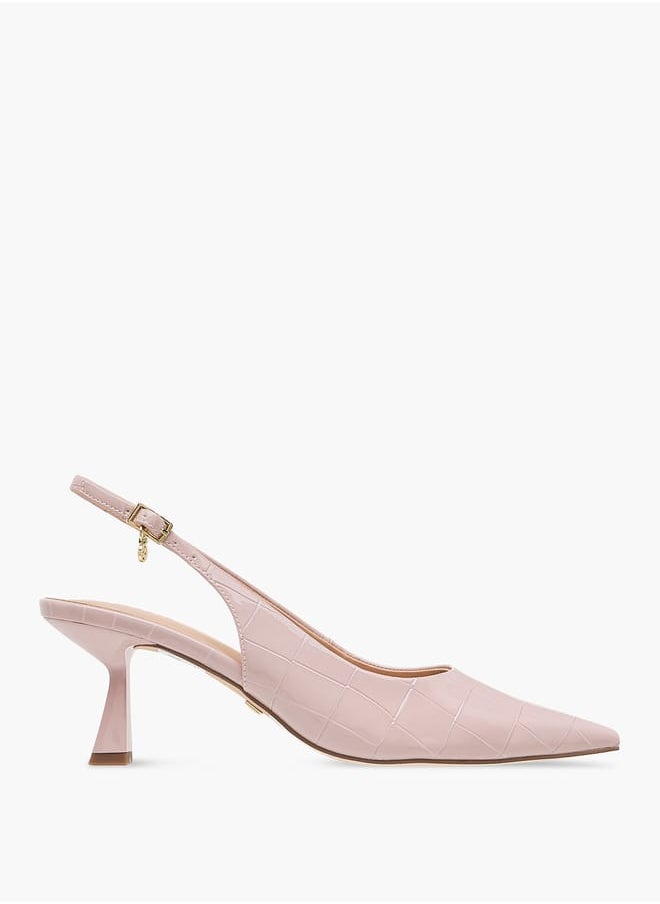 Celeste Women's Textured Slingback Shoes with Buckle Closure and Flared Heels  - Image 3