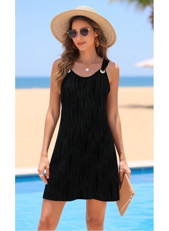 Disamer Sundresses for Women Casaul Beach Dress Summer Dresses 2024 Swimsuit Cover Ups Casual Sleeveless Tshirt Tank Dress A Black - Image 2