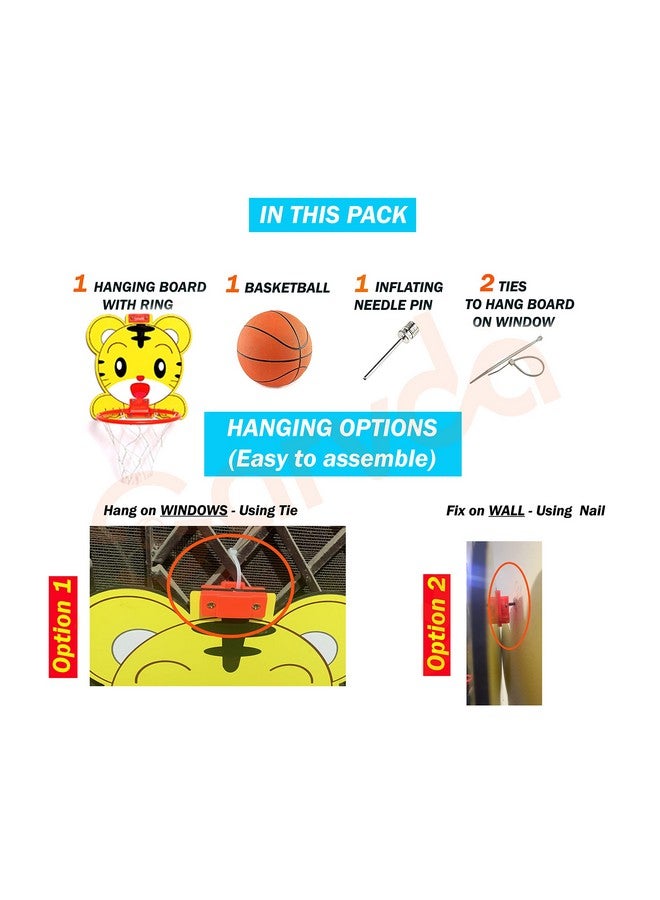 Sarvda Basket Ball for Kids Portable Set with Hanging Board, Net, Ball, Pin Indoor and Outdoor Game Good Pastime Gift Set Lion Board (Multicolor, Big) - Image 2