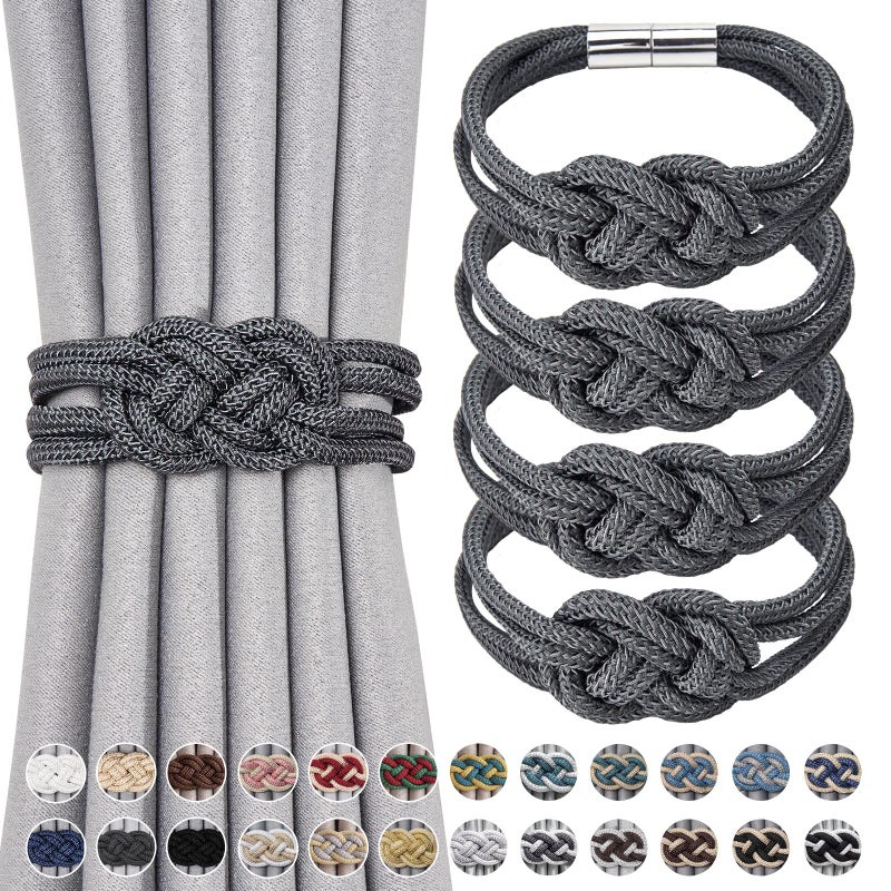 NICEEC NICEEC 4 Pack Strong Magnetic Curtain Tiebacks Upgrade Nordic Simple Style Drape Tie Backs Double Color Weave Rope Knot Decorative Curtain Holdbacks for Home  Office Window Drapery Dark Grey