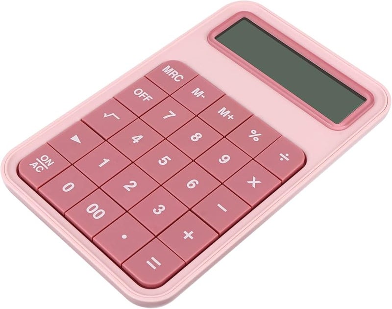 Large Screen LCD Calculator 12 Digit Pink Portable Dual Power for Office and School - Image 1