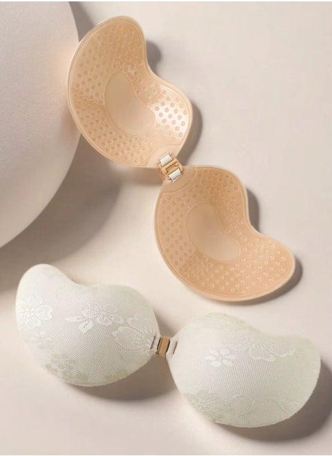 Push Up Self Adhesive Silicone Bra with Front Closure – Strapless, Invisible Design with Outer Lace Cups