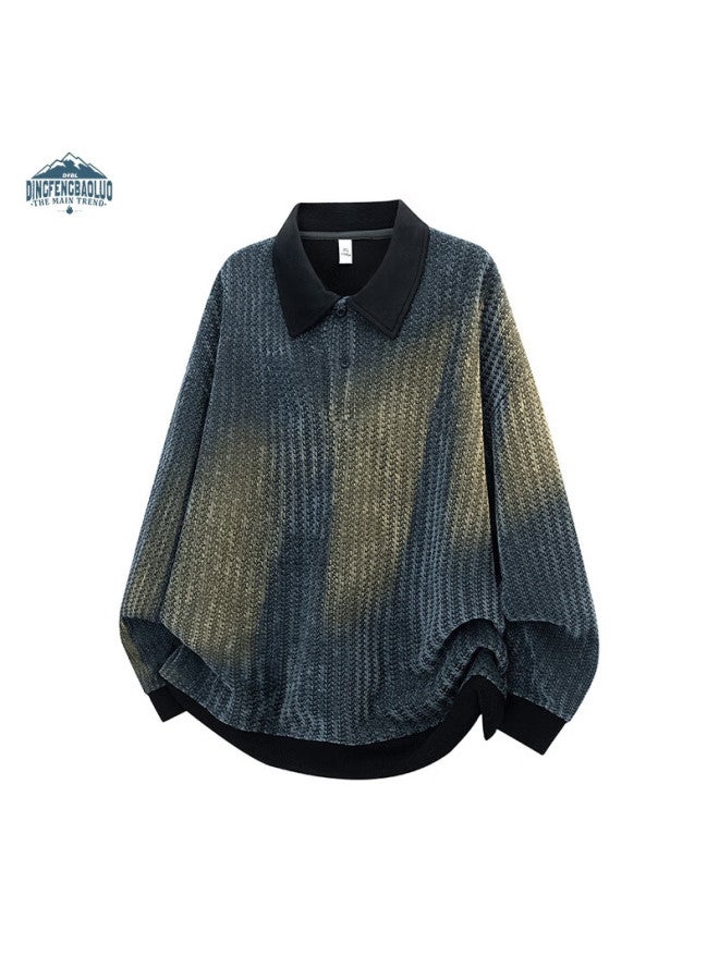 Dingfengbaoluo American Style Casual Lazy Hoodie Men Autumn Colorblock Herringbone Collar Long Sleeve Top Xwh60 Black S - Image 4