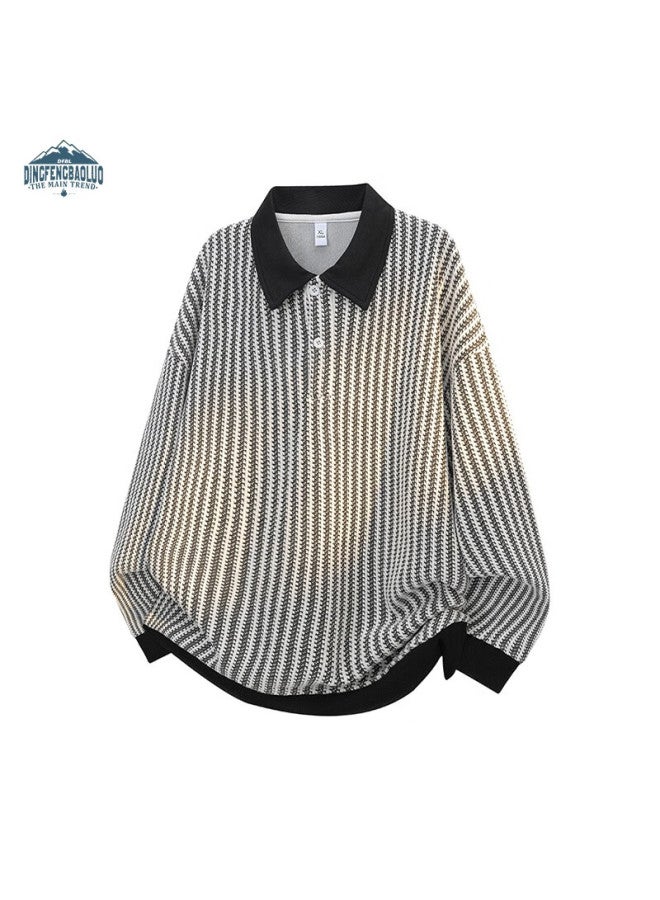 Dingfengbaoluo American Style Casual Lazy Hoodie Men Autumn Colorblock Herringbone Collar Long Sleeve Top Xwh60 Black S - Image 2