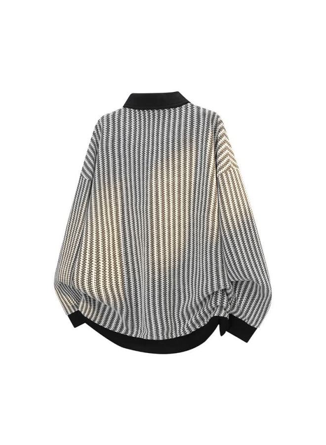 Dingfengbaoluo American Style Casual Lazy Hoodie Men Autumn Colorblock Herringbone Collar Long Sleeve Top Xwh60 Black S - Image 3