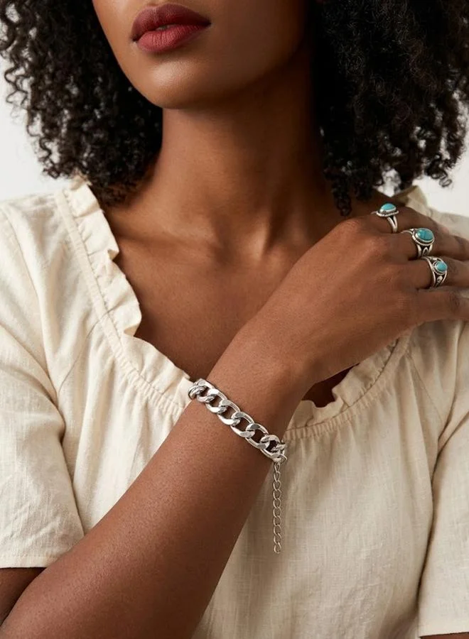 تايك تو Silver Tone Link Chain Bracelet