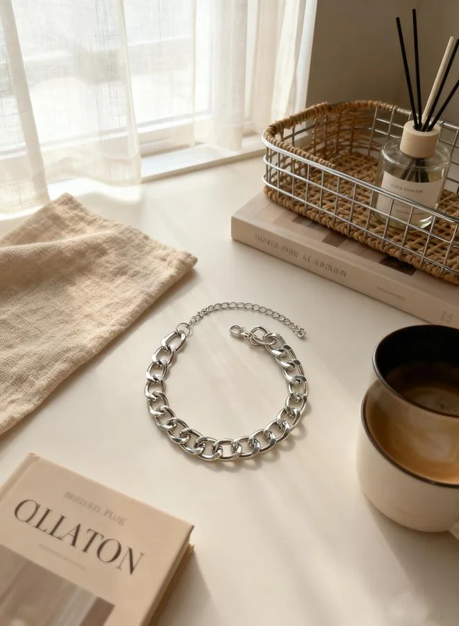 تايك تو Silver Tone Link Chain Bracelet