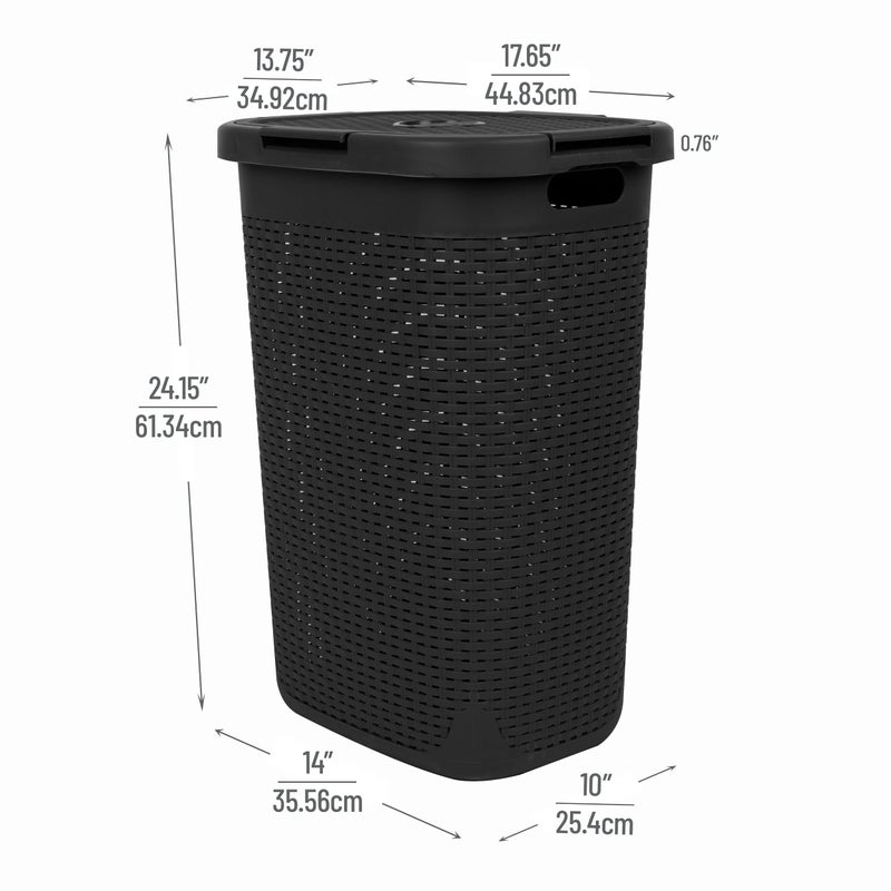 Mind Reader Slim Laundry Hamper with Lid, 60L Tall Clothes Basket, Narrow Tapered Design for Bathrooms, Closets and Laundry Rooms, Plastic, 2 Pack, Black - Image 3