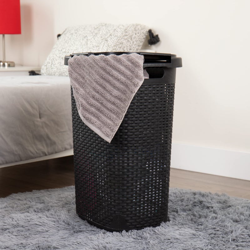 Mind Reader Slim Laundry Hamper with Lid, 60L Tall Clothes Basket, Narrow Tapered Design for Bathrooms, Closets and Laundry Rooms, Plastic, 2 Pack, Black - Image 2