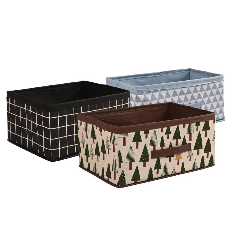 Kuber Industries Pack of 3 Foldable Multipurpose Cloth Organizer for Storage with Drawing Handle Durable Organisers Storage Box for ClothesToys Printed White Black Sky Blue - Image 1