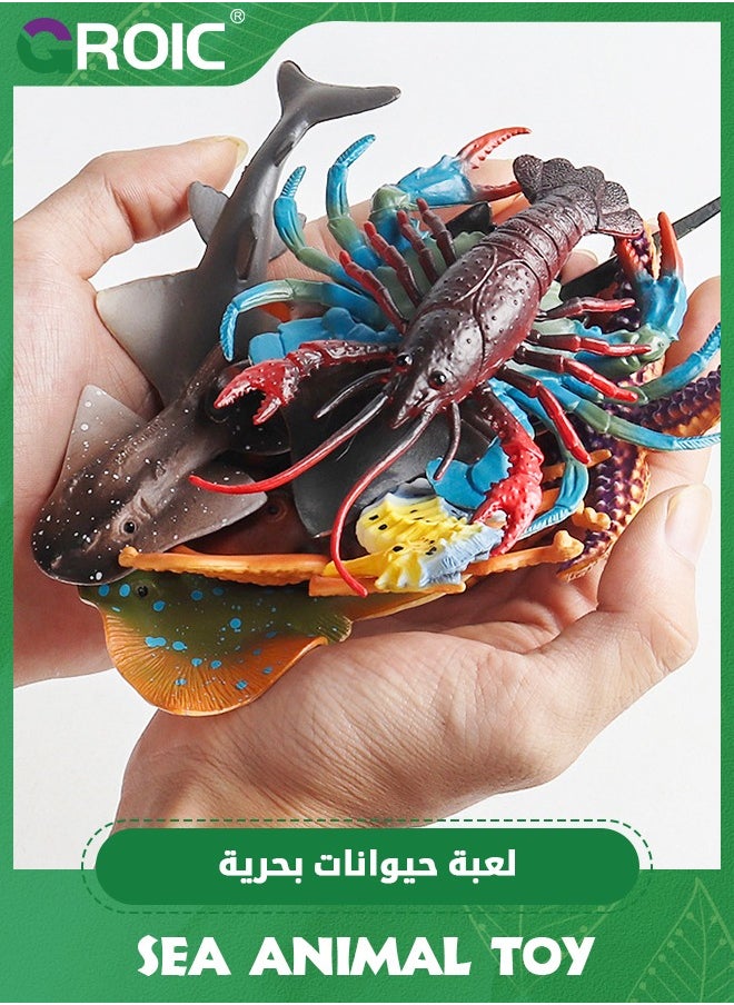GROIC 12PCS Plastic Sea Ocean Animal Figurines, Realistic Sea Animal Figurines Set with Crab Starfish,Rubber Marine Creature Figures for Decor Aquarium Fish Tank  - Image 5