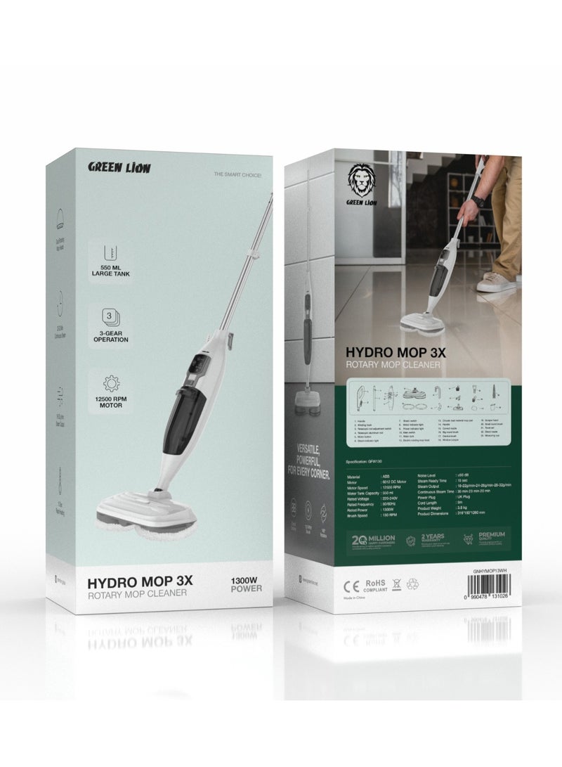GREEN LION Rotary Mop Cleaner Hydro Mop 1300W / Floor Cleaner with Towels / Flat Mop / Refillable Bottle / Fast Cleaning for Home and Floor - White - Image 3
