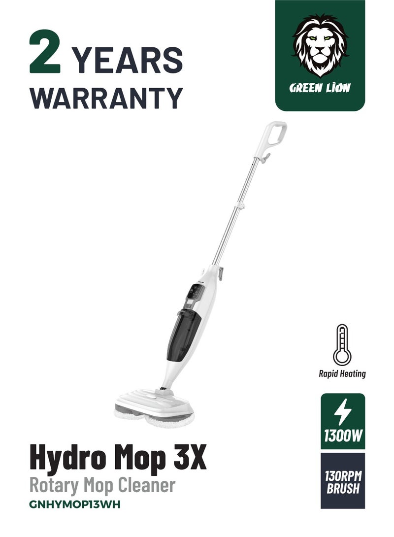 GREEN LION Rotary Mop Cleaner Hydro Mop 1300W / Floor Cleaner with Towels / Flat Mop / Refillable Bottle / Fast Cleaning for Home and Floor - White - Image 1