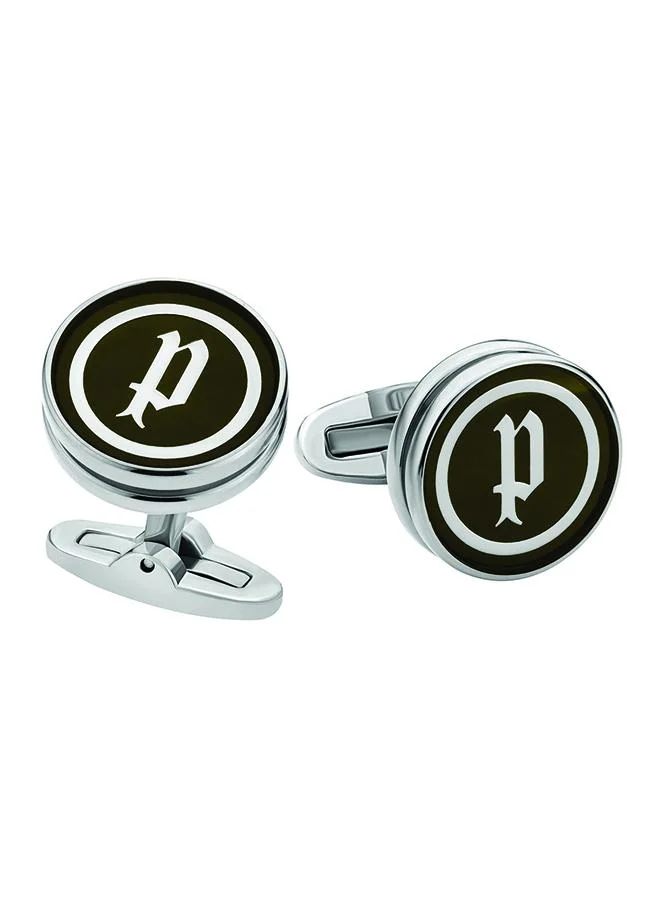 POLICE Silver Black Stainless Steel Cufflinks for Men