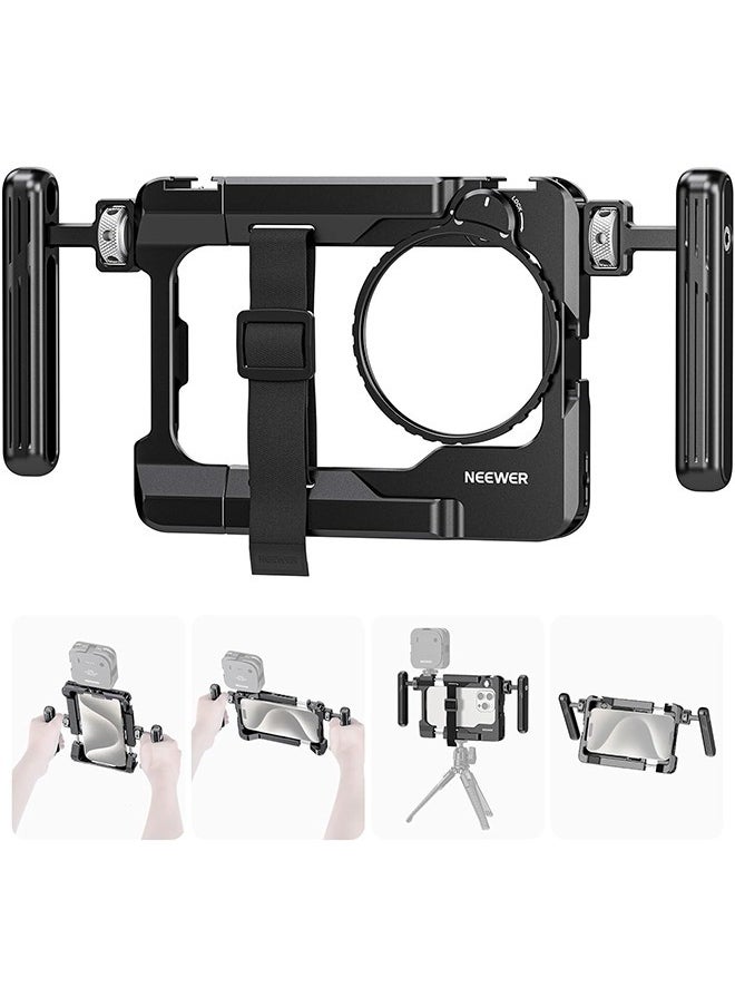 Neewer NEEWER Universal Smartphone Video Rig with Handles, 67mm Filter Adapter, Anti Drop Cold Shoe for DJI Mic, Phone Cage Stabilizer for Video Recording for iPhone 15 Pro Max S23 Ultra Pixel 8 Pro, PA017  - Image 1