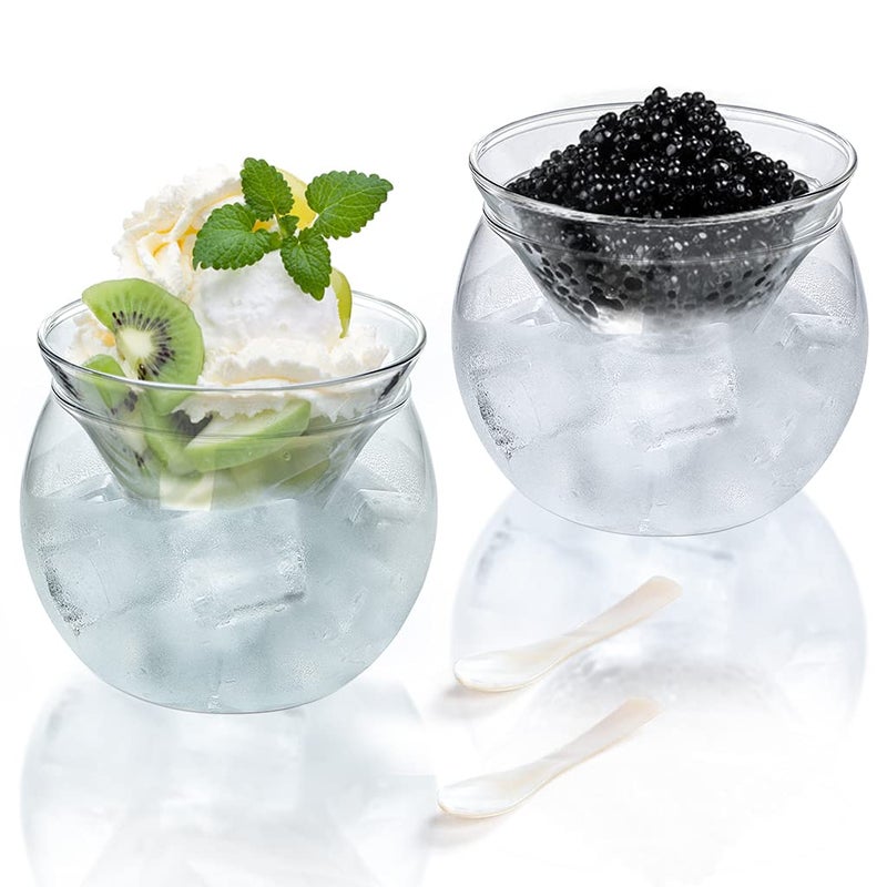 MDLUU 2Pack Caviar Chiller Server with Mother of Preal Spoon Ice Chilled Bowl for Martini Cocktail Ice CreamCapacity 608 Oz