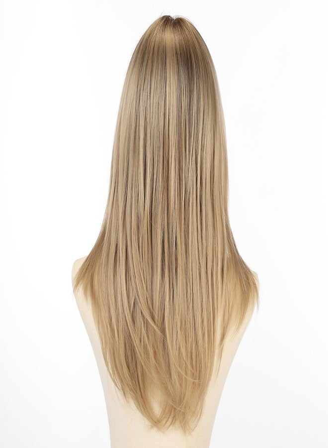 Allbell Dark Blonde Wig for Women Long Straight Layered Wigs with Curtain Bangs Natural Looking Synthetic Hair Wig for Daily Cosplay Use - Image 3