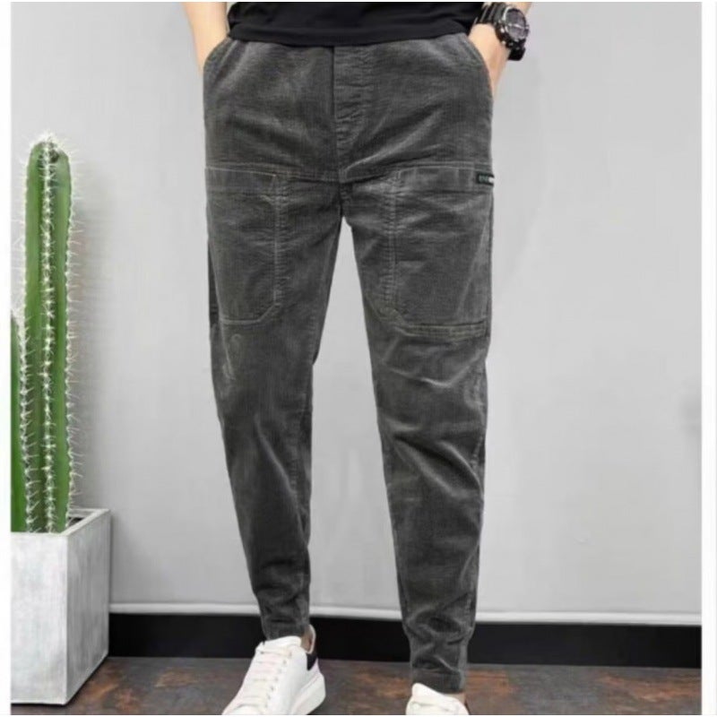 Mens Slim Corduroy Pants Casual Autumn Wine red - Image 3