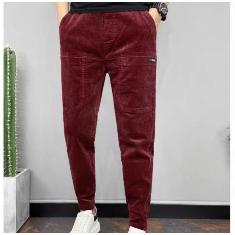Mens Slim Corduroy Pants Casual Autumn Wine red - Image 1