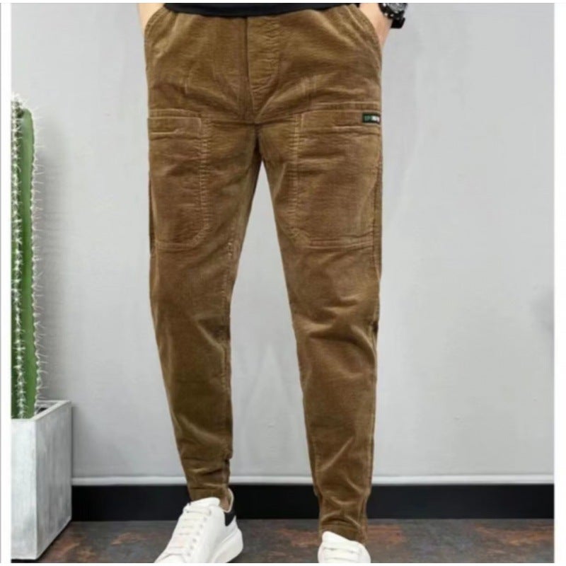 Mens Slim Corduroy Pants Casual Autumn Wine red - Image 2